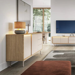 Tila Wooden TV Stand with 2 Doors 2 Drawers in Cashmere & Oiled Oak