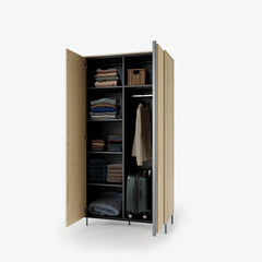 Tivoli Tall Wooden Cabinet with 2 Doors in Oak Cremona Torro & Black