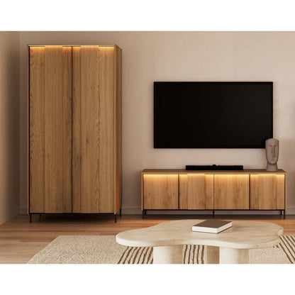 Tivoli Tall Wooden Cabinet with 2 Doors in Oak Cremona Torro & Black