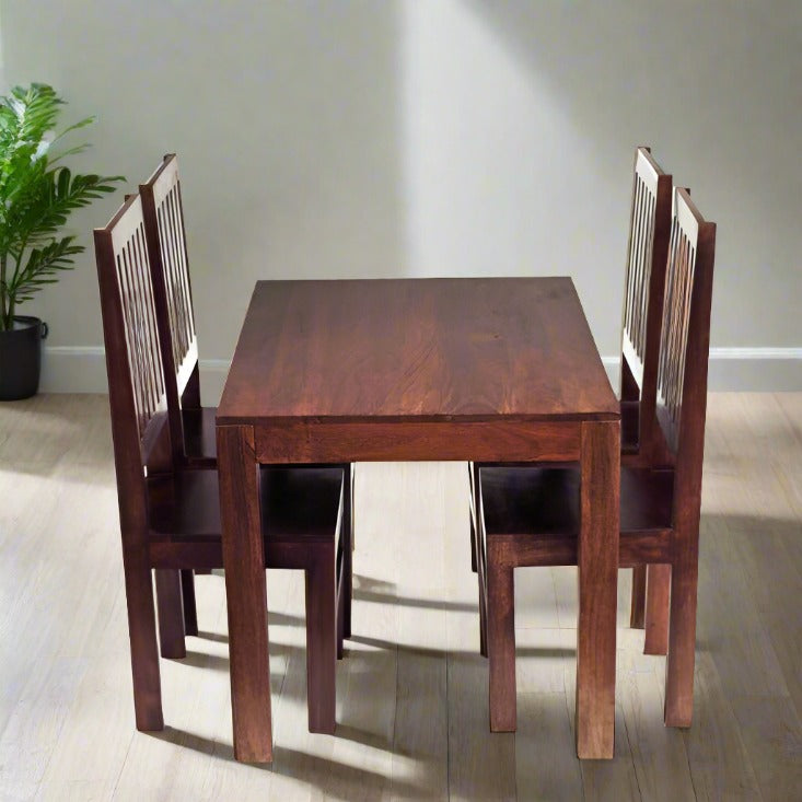 Toko Dark Mango 4 Ft Dining Set With Wooden Chairs - UK