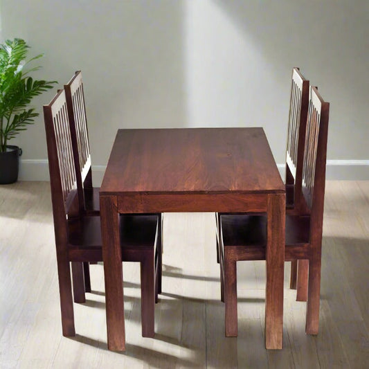 Toko Dark Mango 4 Ft Dining Set With Wooden Chairs - UK
