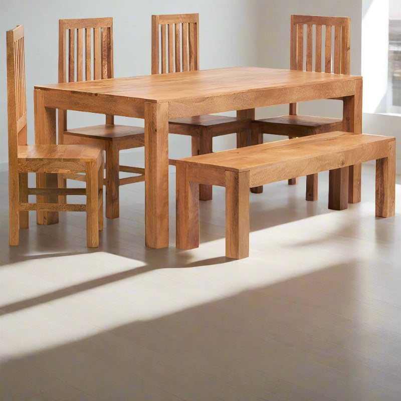 Toko Light Mango 6 Ft Dining Set With Bench & 4 Slatted Chairs - UK