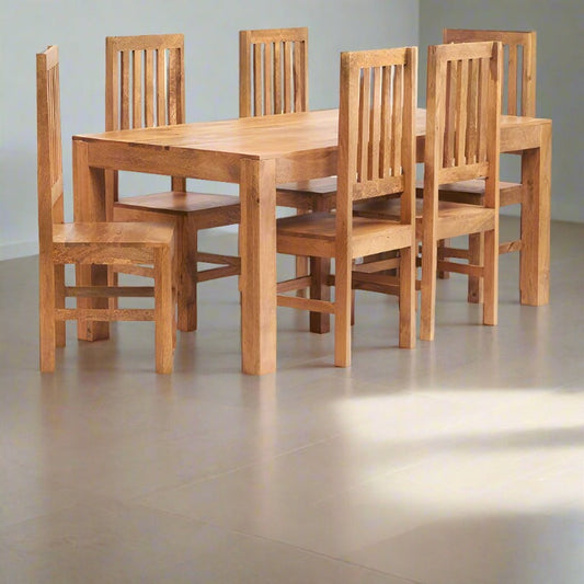 Toko Light Mango 6 Ft Dining Set With Wooden Chairs - UK