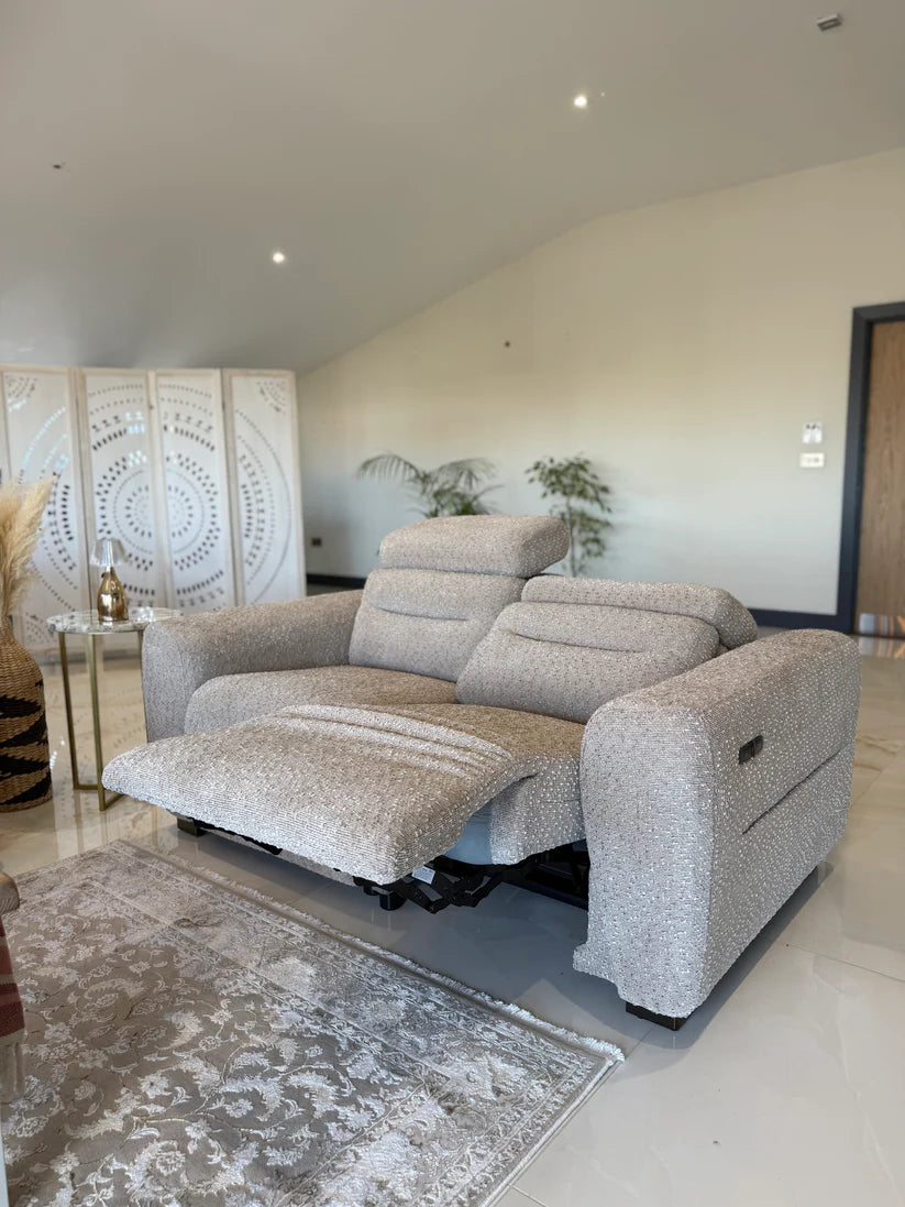 Tokyo Electric Recliner 2 Seater Sofa In Beige Boucle Fabric - Furniture One Shop