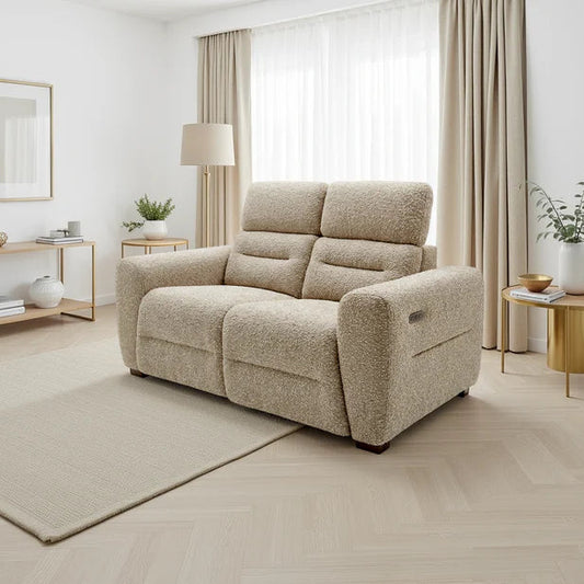 Tokyo Electric Recliner 2 Seater Sofa In Beige Boucle Fabric
