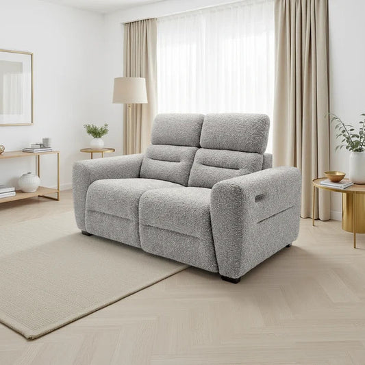 Tokyo Electric Recliner 2 Seater Sofa In Grey Boucle Fabric
