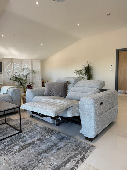 Tokyo Electric Recliner 2 Seater Sofa In Grey Boucle Fabric - Furniture One Shop