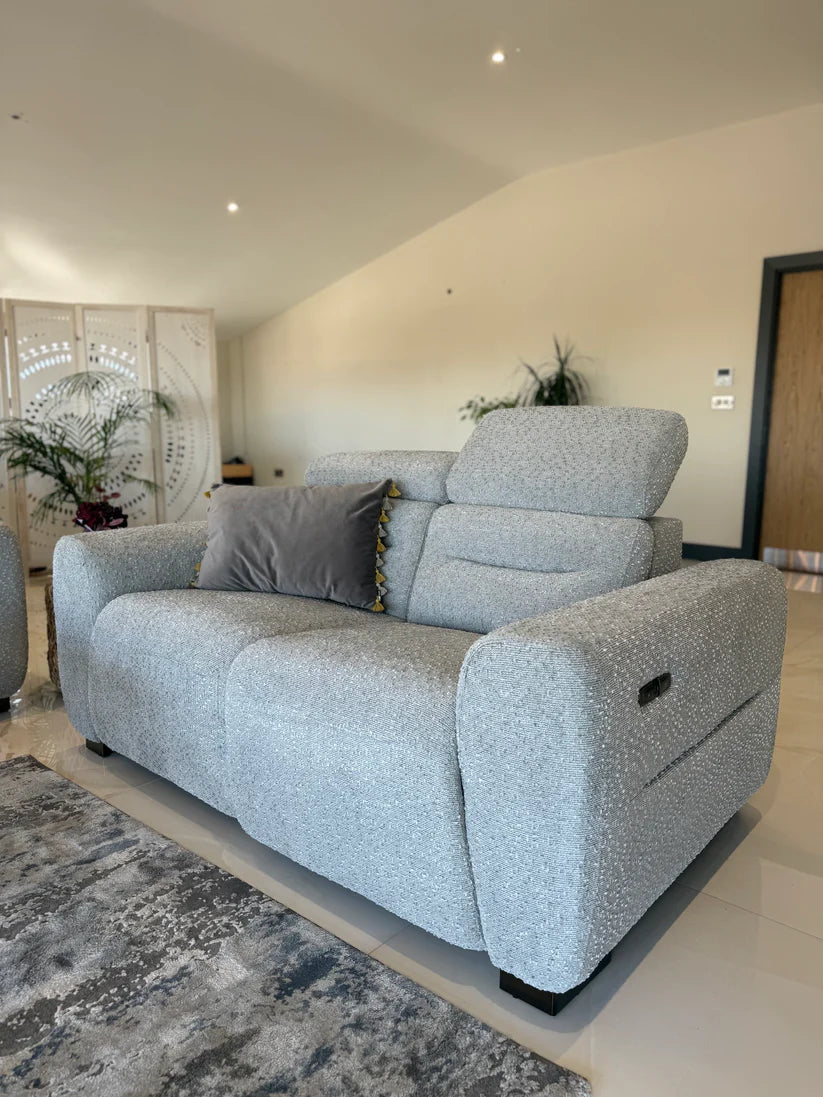 Tokyo Electric Recliner 2 Seater Sofa In Grey Boucle Fabric - Furniture One Shop