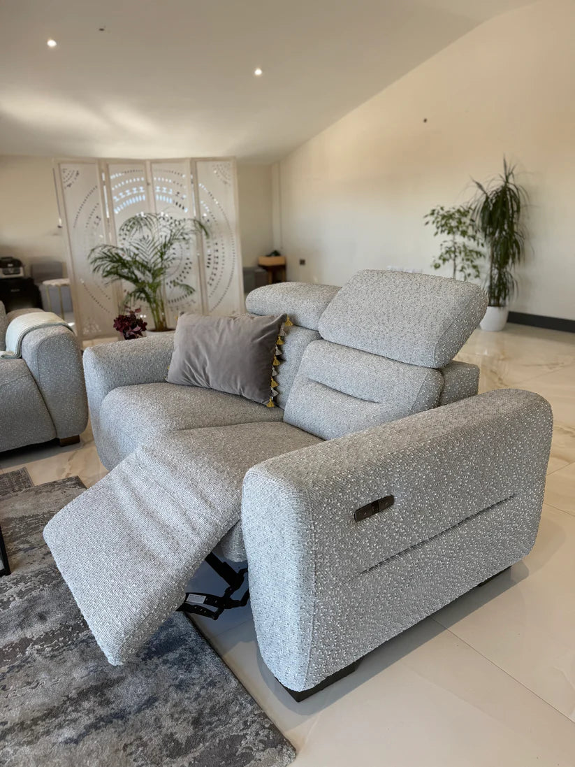 Tokyo Electric Recliner 2 Seater Sofa In Grey Boucle Fabric - Furniture One Shop