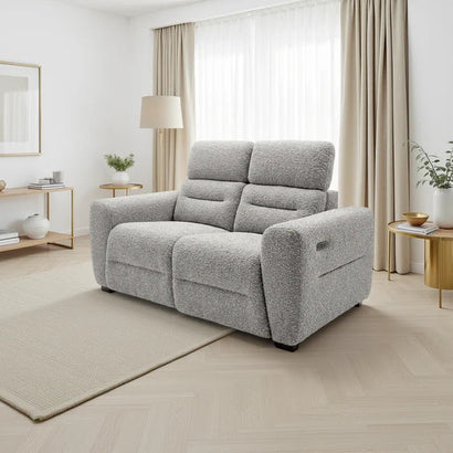 Tokyo Electric Recliner 2 Seater Sofa In Grey Boucle Fabric