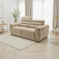 Tokyo Electric Recliner 3 Seater Sofa In Beige Boucle Fabric