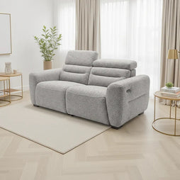 Tokyo Electric Recliner 3 Seater Sofa In Grey Boucle Fabric