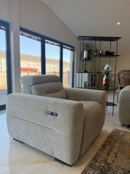Tokyo Electric Recliner Armchair In Grey Boucle Fabric - Furniture One Shop