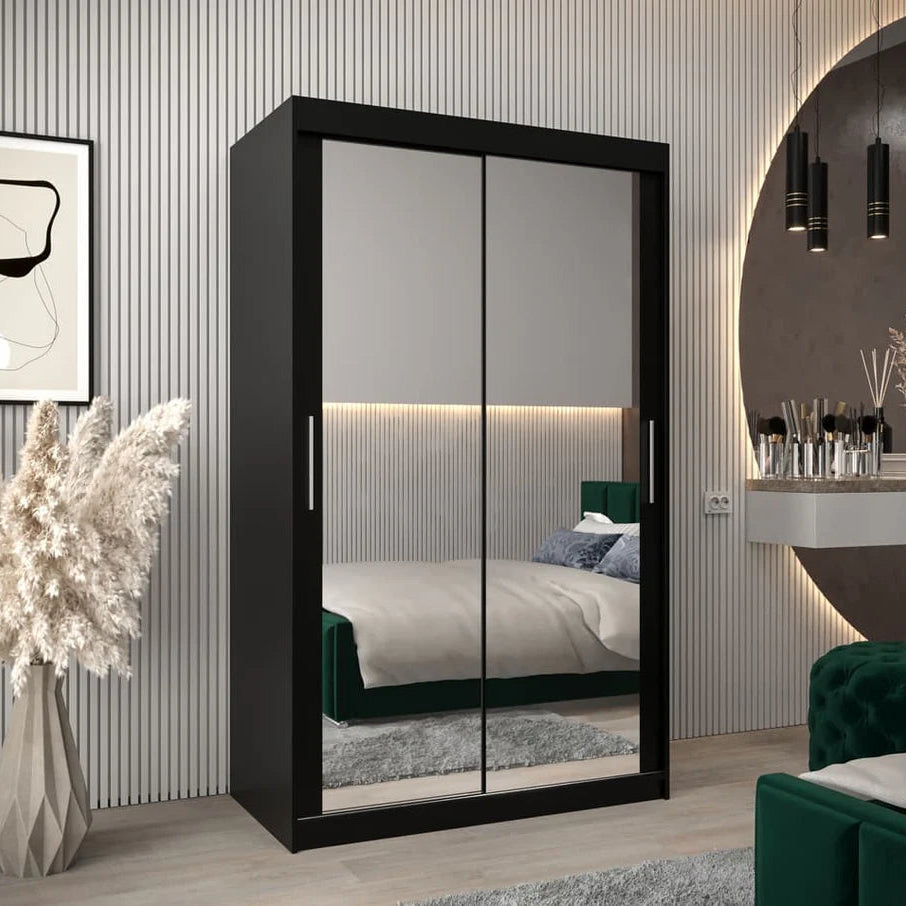 Tokyo III Mirrored Wardrobe 2 Sliding Doors 120cm In Black Matt