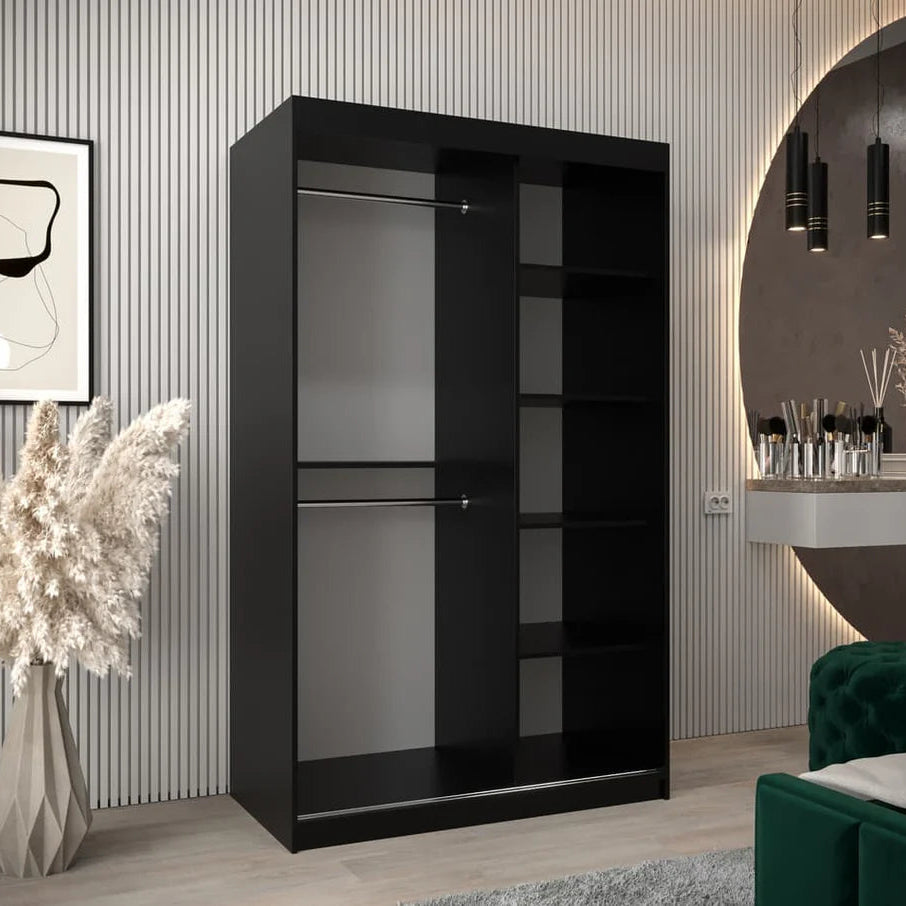 Tokyo III Mirrored Wardrobe 2 Sliding Doors 120cm In Black Matt