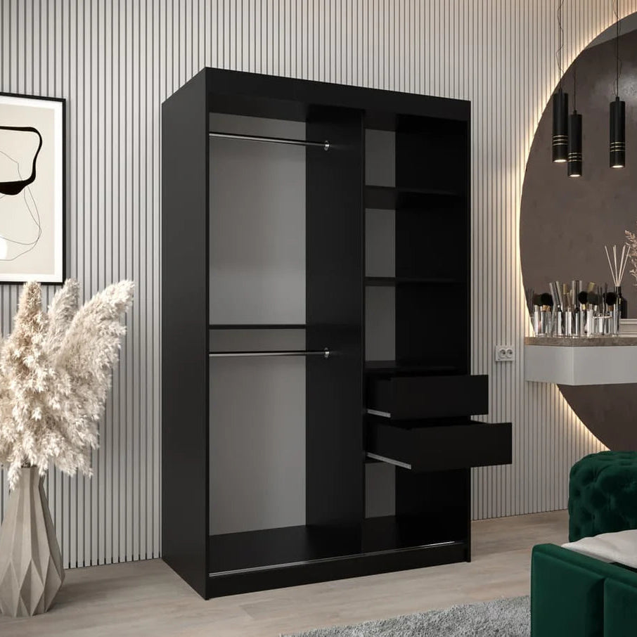 Tokyo III Mirrored Wardrobe 2 Sliding Doors 120cm In Black Matt