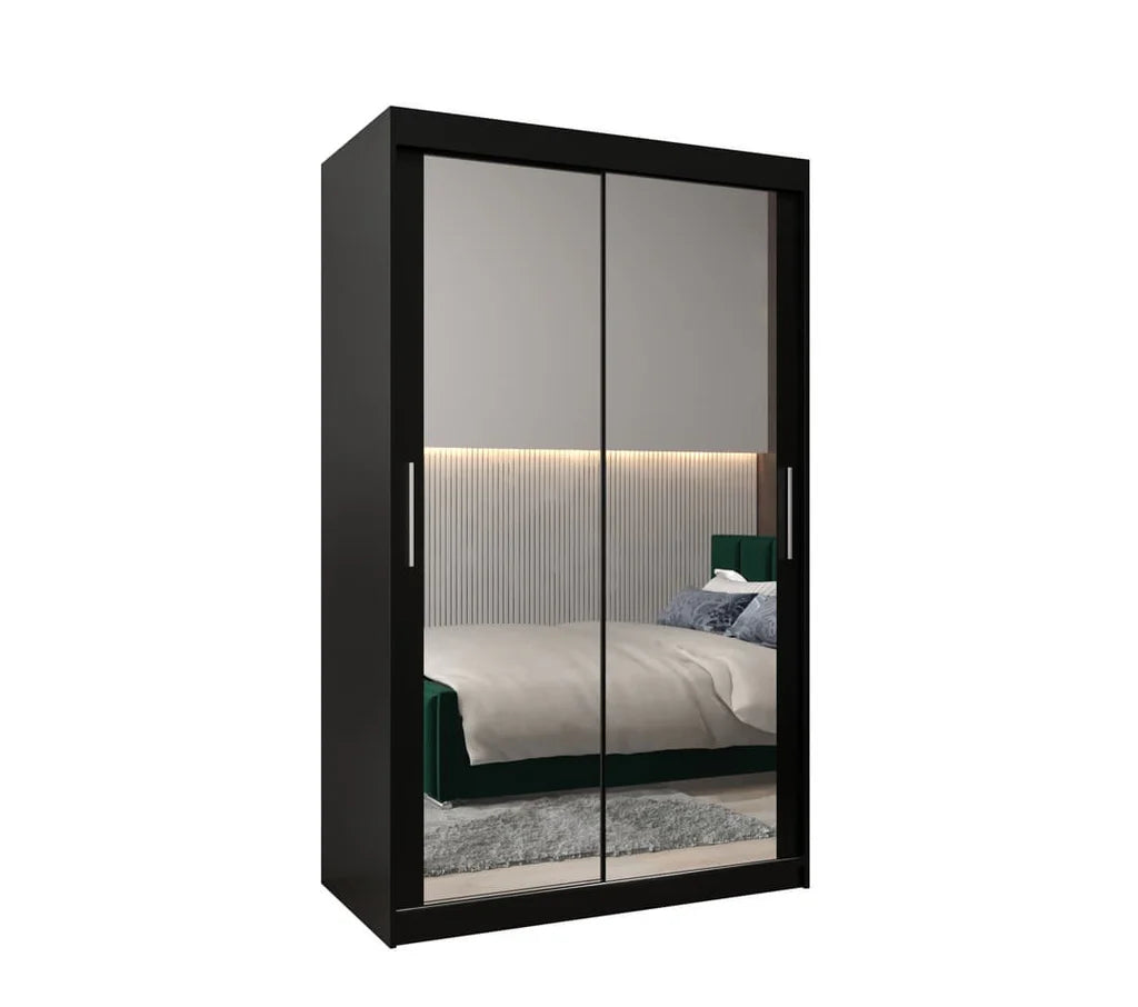 Tokyo III Mirrored Wardrobe 2 Sliding Doors 120cm In Black Matt