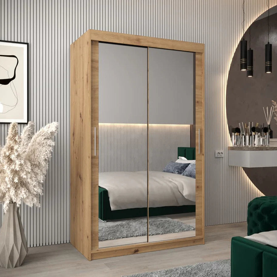 Tokyo III Mirrored Wardrobe 2 Sliding Doors 120cm In Oak Artisan