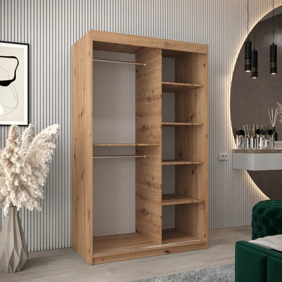 Tokyo III Mirrored Wardrobe 2 Sliding Doors 120cm In Oak Artisan