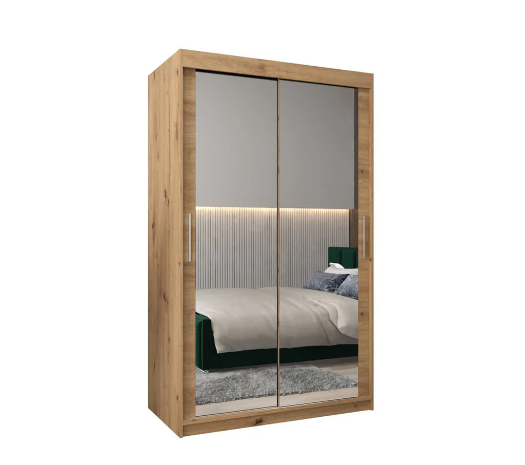 Tokyo III Mirrored Wardrobe 2 Sliding Doors 120cm In Oak Artisan