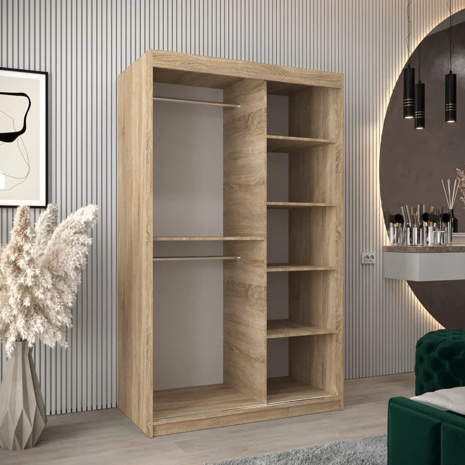 Tokyo III Mirrored Wardrobe 2 Sliding Doors 120cm In Oak Sonoma