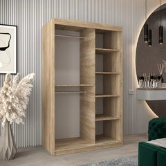 Tokyo III Mirrored Wardrobe 2 Sliding Doors 120cm In Oak Sonoma
