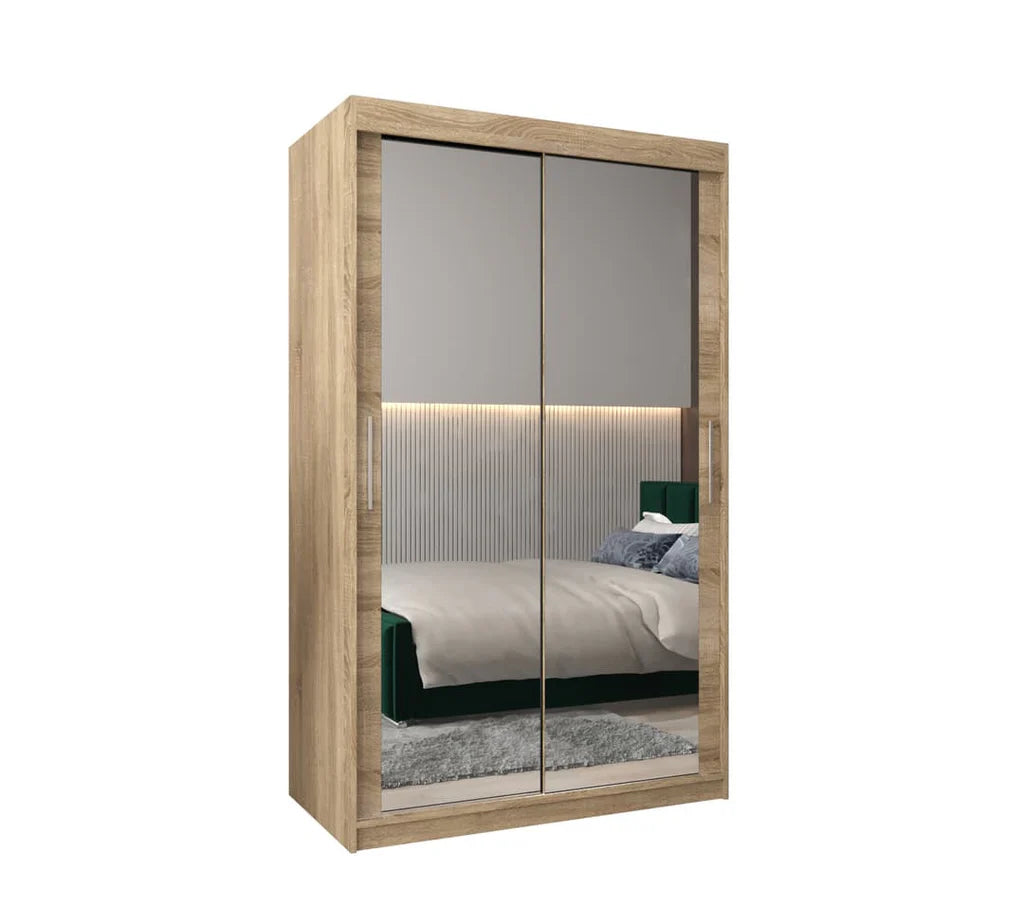 Tokyo III Mirrored Wardrobe 2 Sliding Doors 120cm In Oak Sonoma