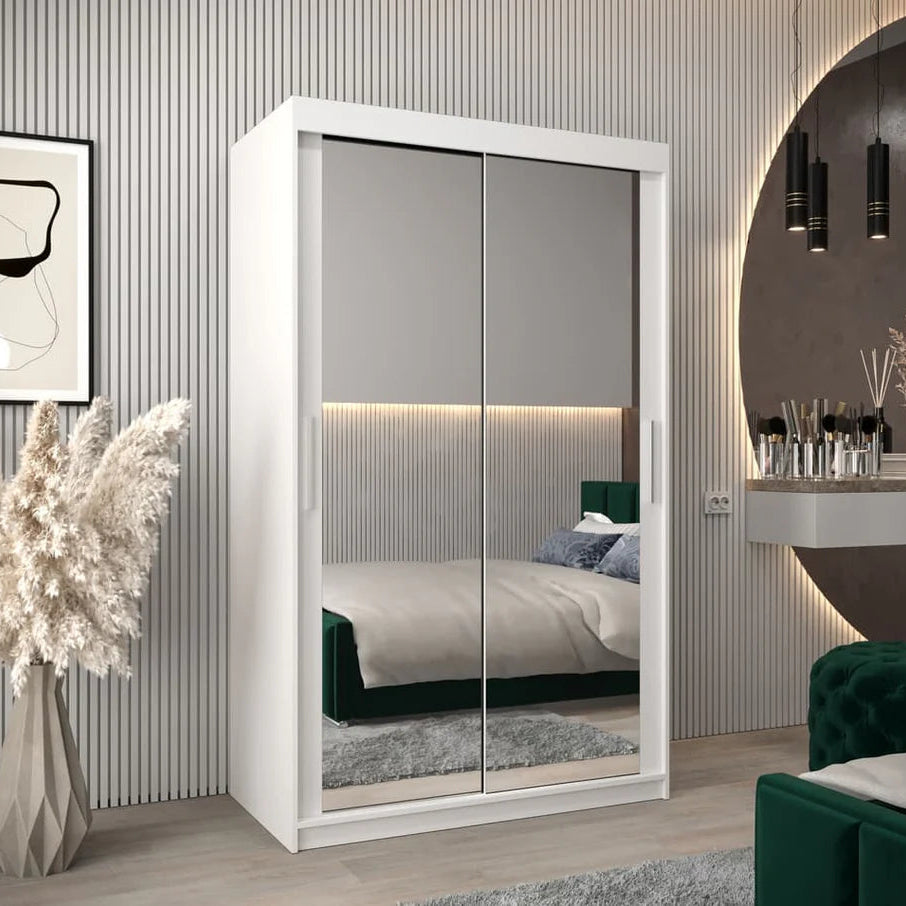 Tokyo III Mirrored Wardrobe 2 Sliding Doors 120cm In White Matt