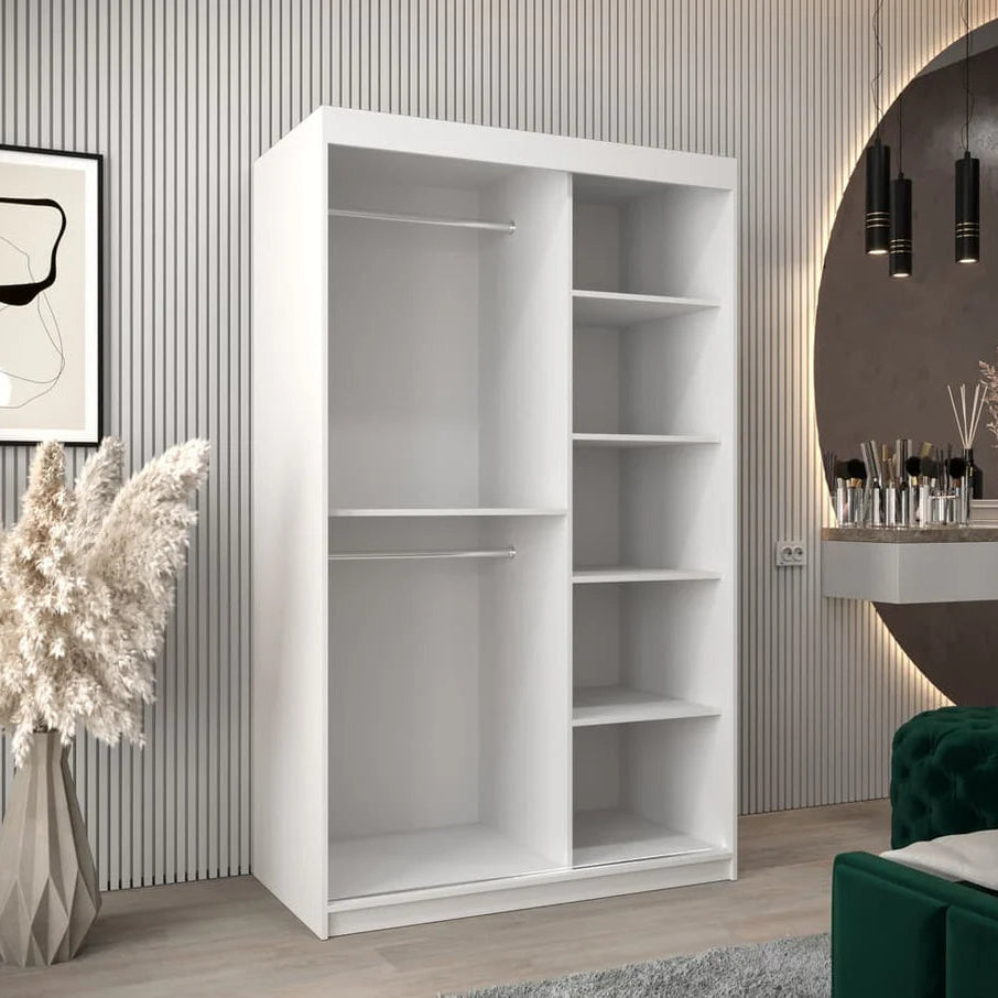 Tokyo III Mirrored Wardrobe 2 Sliding Doors 120cm In White Matt