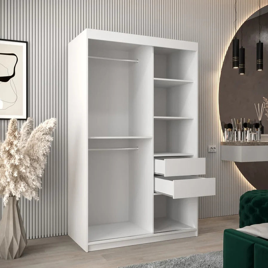 Tokyo III Mirrored Wardrobe 2 Sliding Doors 120cm In White Matt