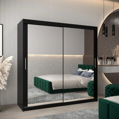 Tokyo III Mirrored Wardrobe 2 Sliding Doors 200cm In Black Matt