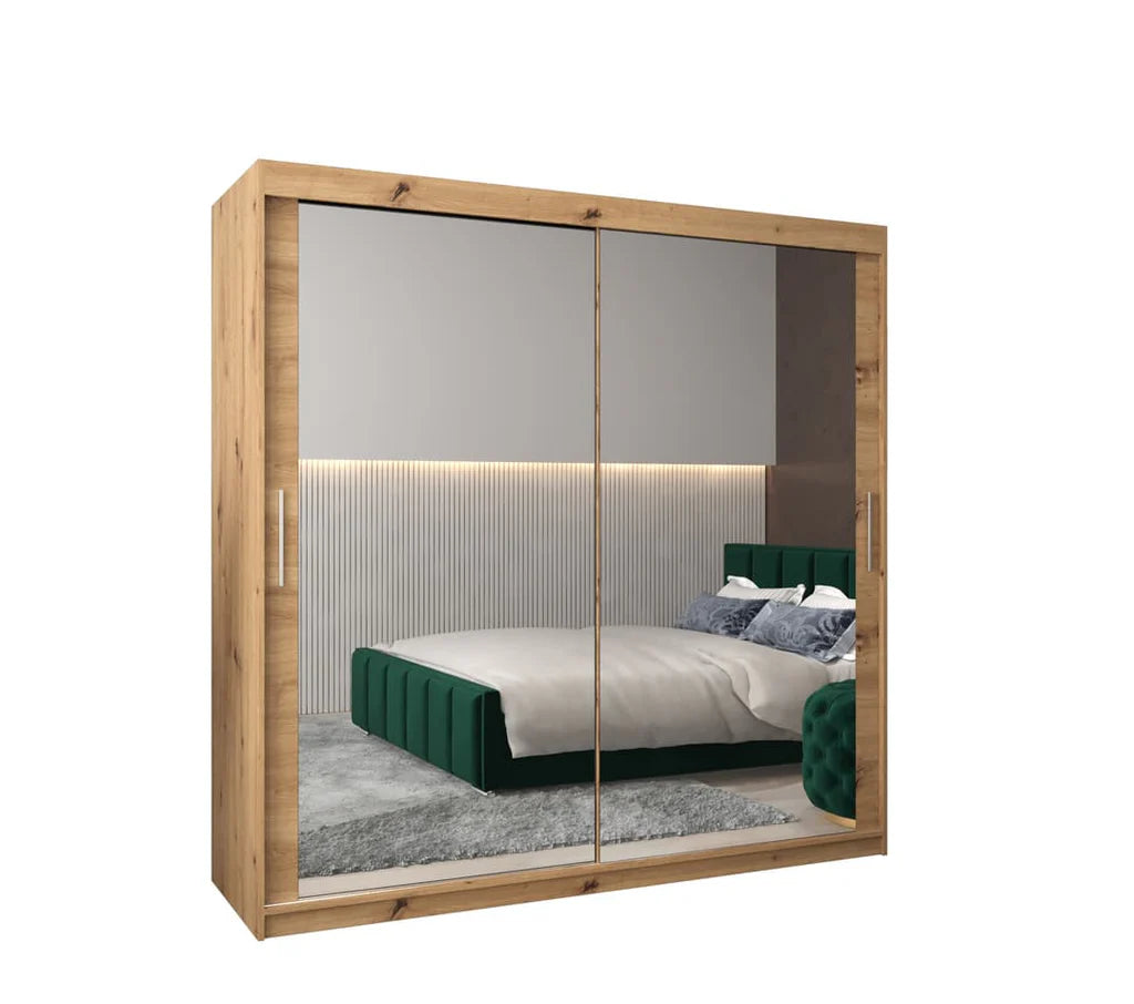 Tokyo III Mirrored Wardrobe 2 Sliding Doors 200cm In Oak Artisan