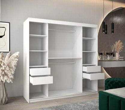 Tokyo III Mirrored Wardrobe 2 Sliding Doors 200cm In White Matt