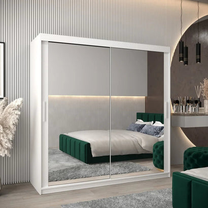 Tokyo III Mirrored Wardrobe 2 Sliding Doors 200cm In White Matt
