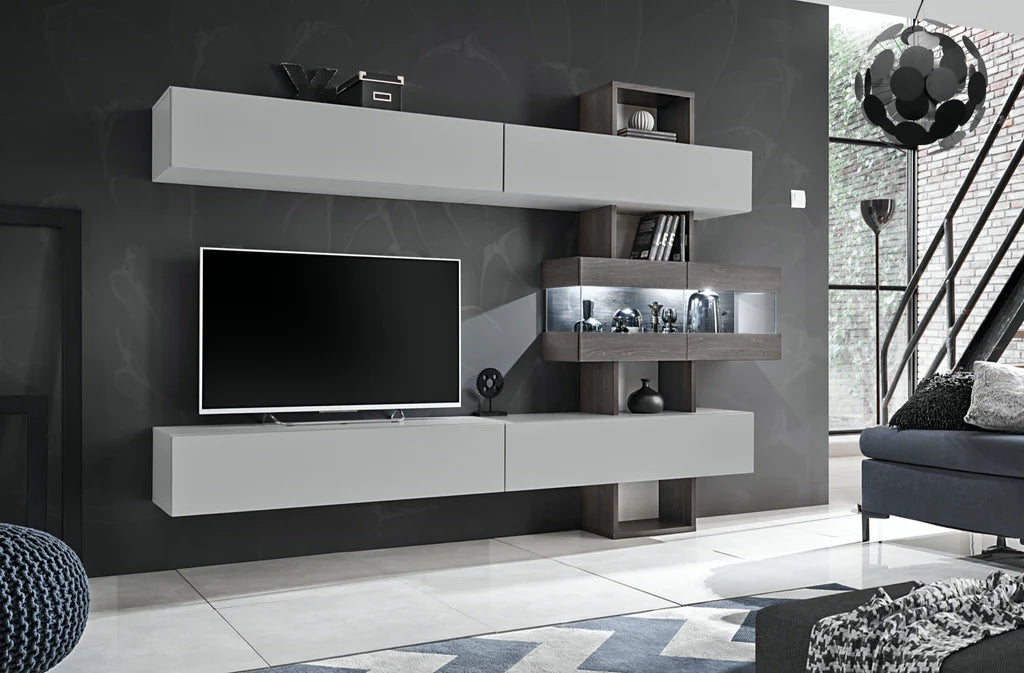 Tokyo Wooden TV Entertainment Unit in Graphite Oak and Grey Matt