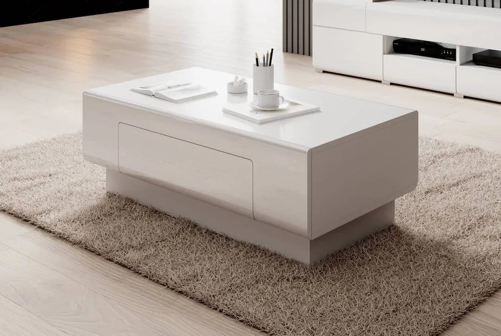 Toledo Wooden Coffee Table in Front White Gloss with White Matt Carcass - 110cm