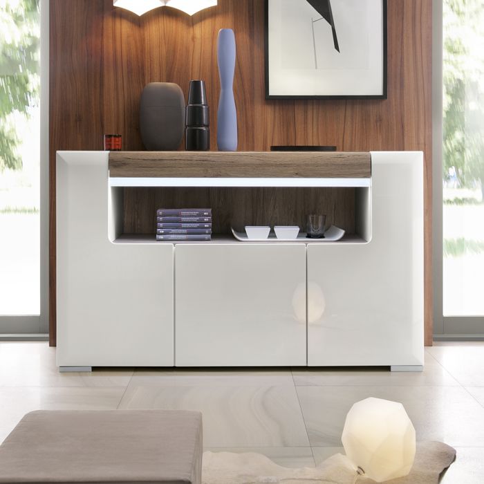 Toronto 3 Door Sideboard with open shelving (inc. Plexi Lighting) - UK