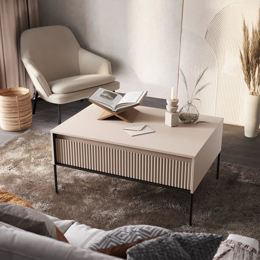 Trend TR Wooden Coffee Table in Beige with Black Metal Legs