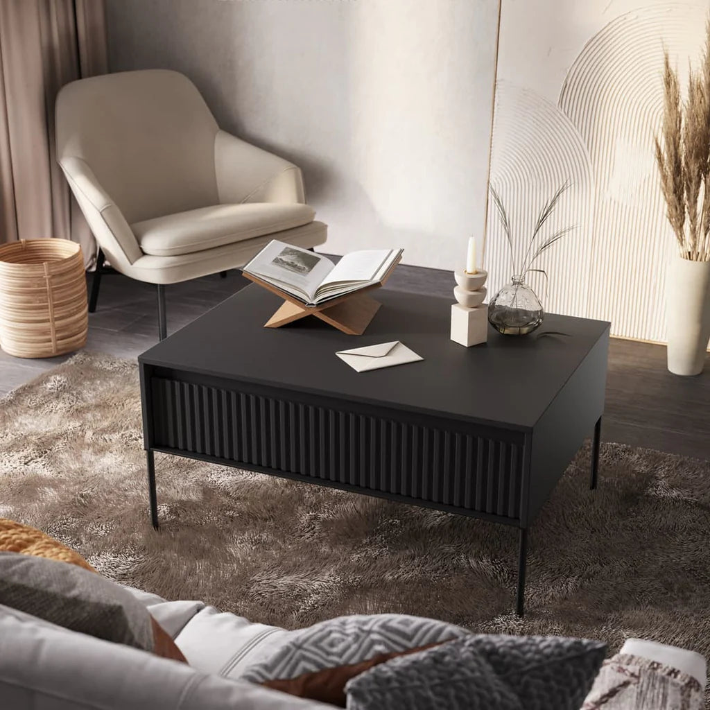 Trend TR Wooden Coffee Table in Black Matt with Black Metal Legs