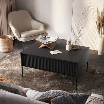 Trend TR Wooden Coffee Table in Black Matt with Black Metal Legs - Furniture One Shop