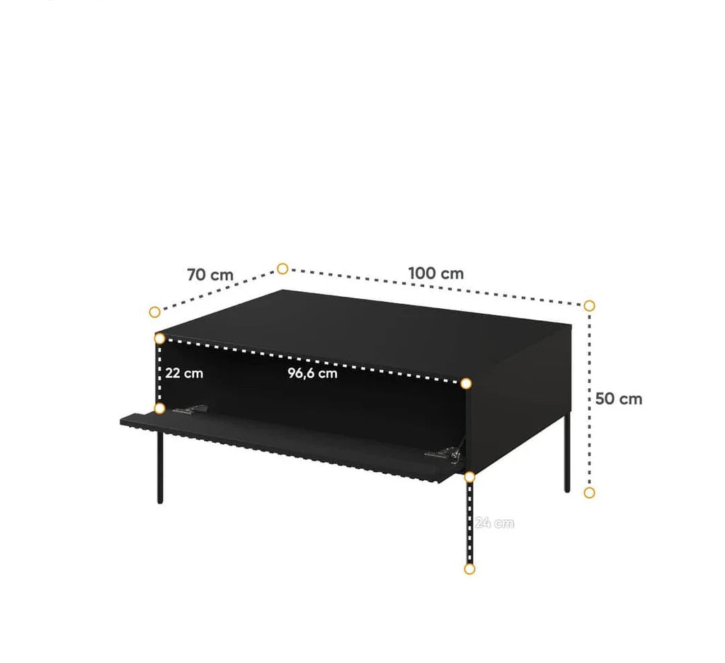 Trend TR Wooden Coffee Table in Black Matt with Black Metal Legs