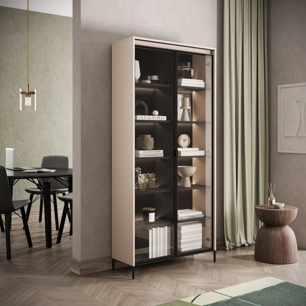 Trend TR Tall Wooden 2 Door Display Cabinet in Beige