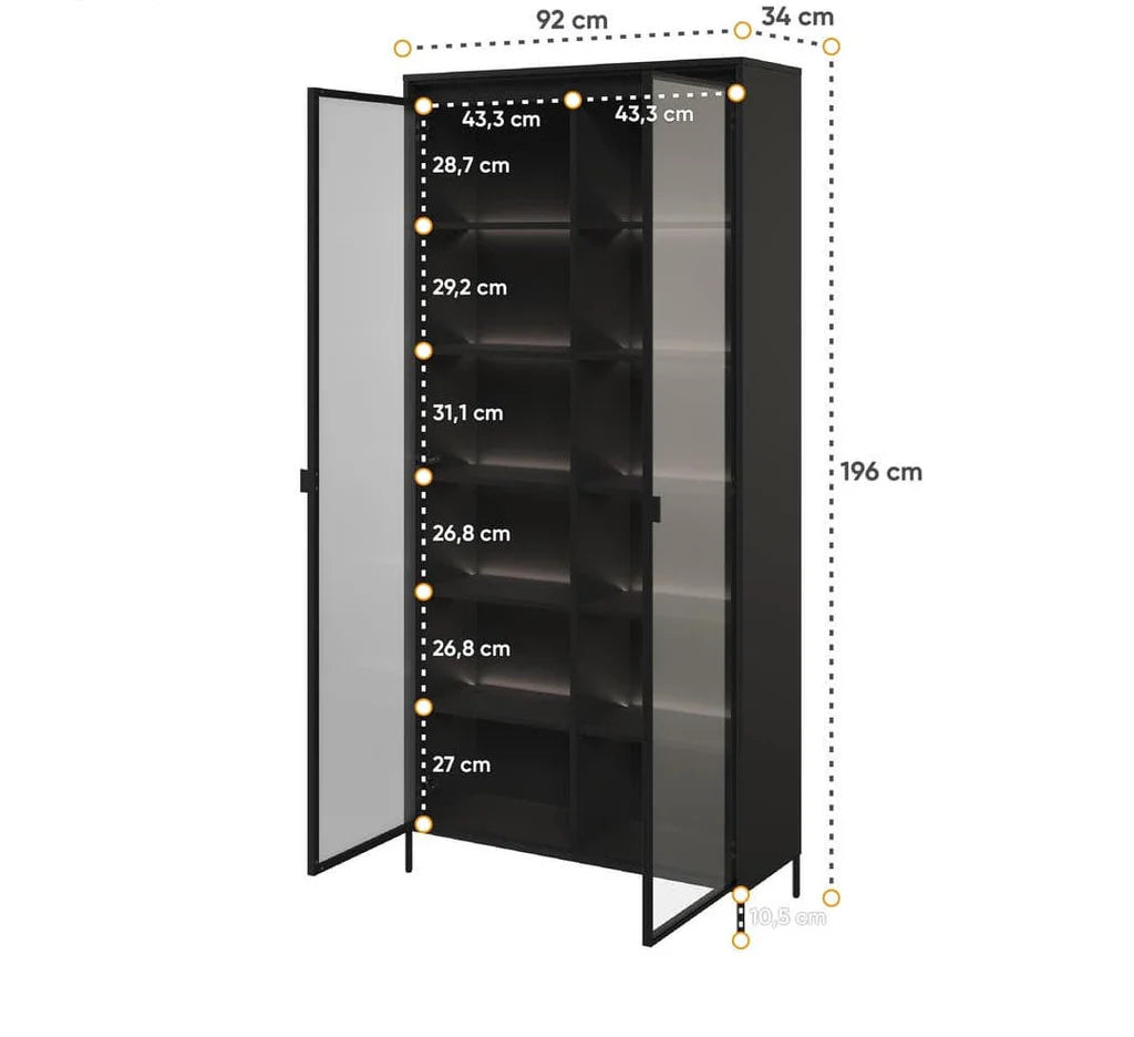 Trend TR Tall Wooden 2 Door Display Cabinet in Black Matt