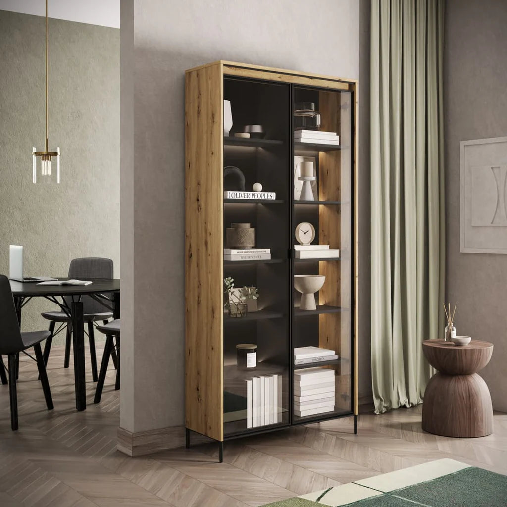 Trend TR Tall Wooden 2 Door Display Cabinet in Oak Artisan