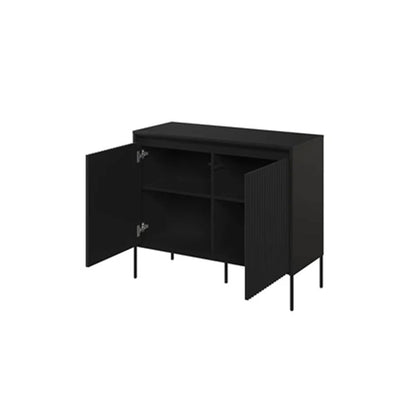 Trend Wooden Sideboard 2 Doors in Black Matt with Black Metal Legs - Furniture One Shop