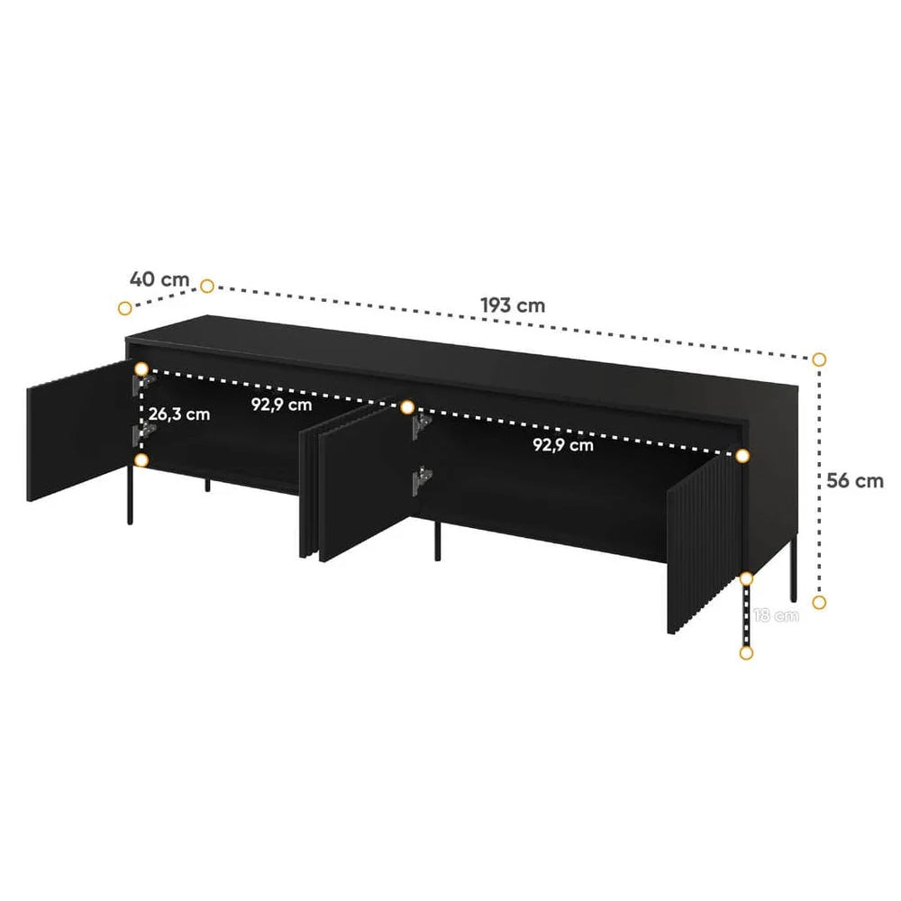 Trend Wooden TV Stand in Black Matt - 193cm