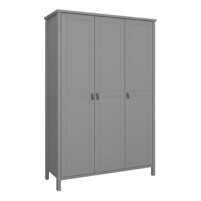Tromso 3 Doors Wardrobe Folkestone Grey with Leather Handles - UK