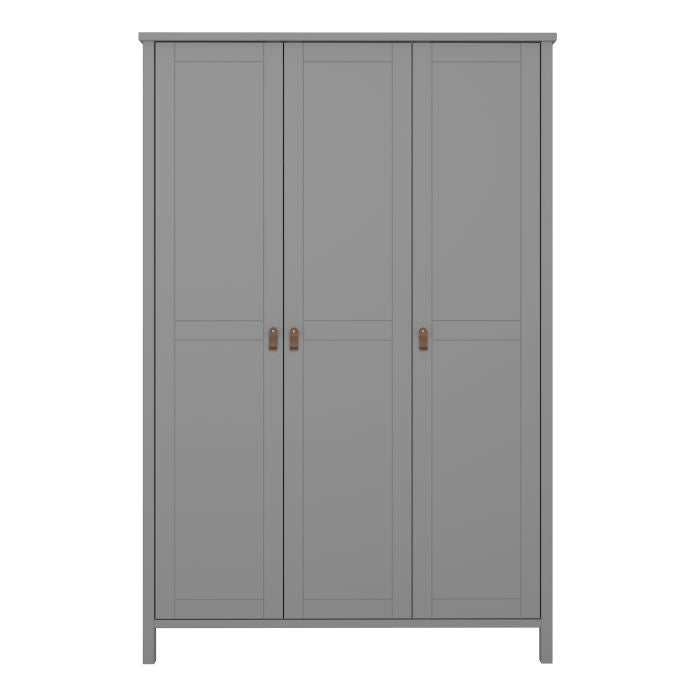 Tromso 3 Doors Wardrobe Folkestone Grey with Leather Handles - UK