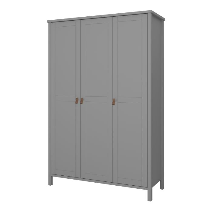 Tromso 3 Doors Wardrobe Folkestone Grey with Leather Handles - UK