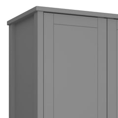 Tromso 3 Doors Wardrobe Folkestone Grey with Leather Handles - UK